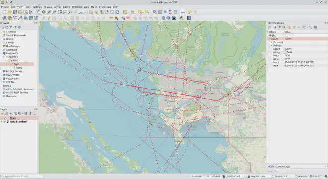 Flight tracks in QGIS